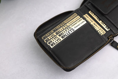 Personalised Black Hunter Leather Wallet – Bifold Zip-Around RFID Wallet