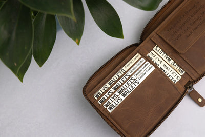Personalised Rustic Brown Leather Wallet – Bifold Zip-Around RFID Wallet