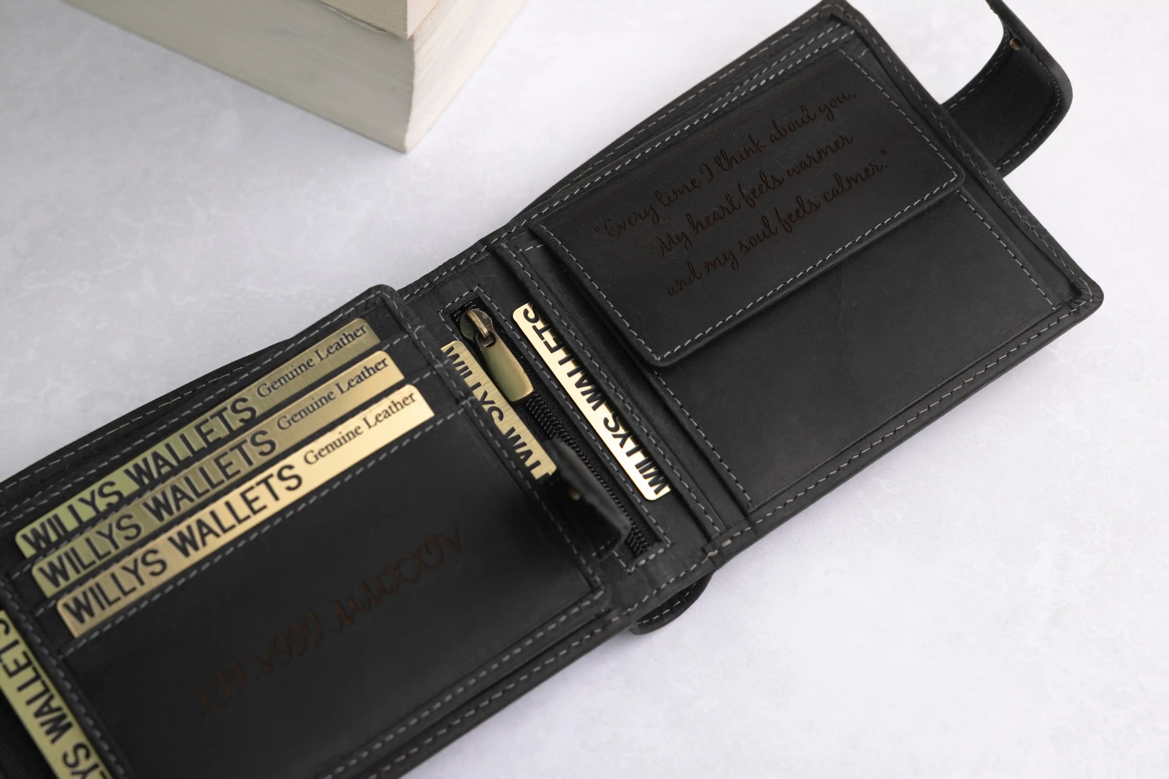 Personalised High-Capacity Black Hunter Leather Wallet – Bifold RFID Wallet for Men