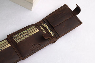 Personalised High-Capacity Brown Hunter Leather Wallet – Bifold RFID Wallet for Men