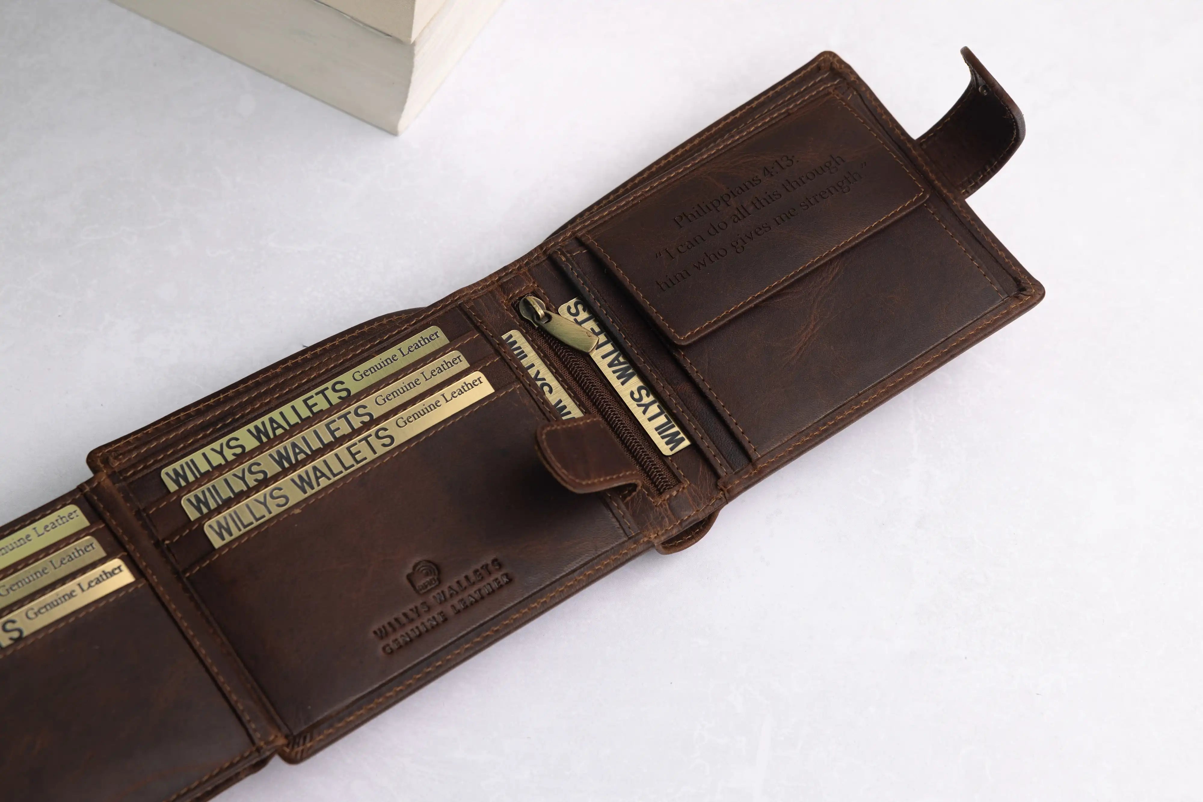 Personalised High-Capacity Brown Hunter Leather Wallet – Bifold RFID Wallet for Men