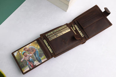 Personalised High-Capacity Brown Hunter Leather Wallet – Bifold RFID Wallet for Men