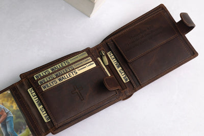 Personalised High-Capacity Brown Hunter Leather Wallet – Bifold RFID Wallet for Men