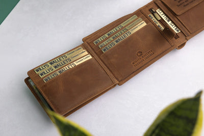 Personalised High-Capacity Rustic Brown Hunter Leather Wallet – Bifold RFID Wallet for Men
