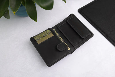Personalised Black Hunter Leather Wallet – Trifold RFID Wallet for Men