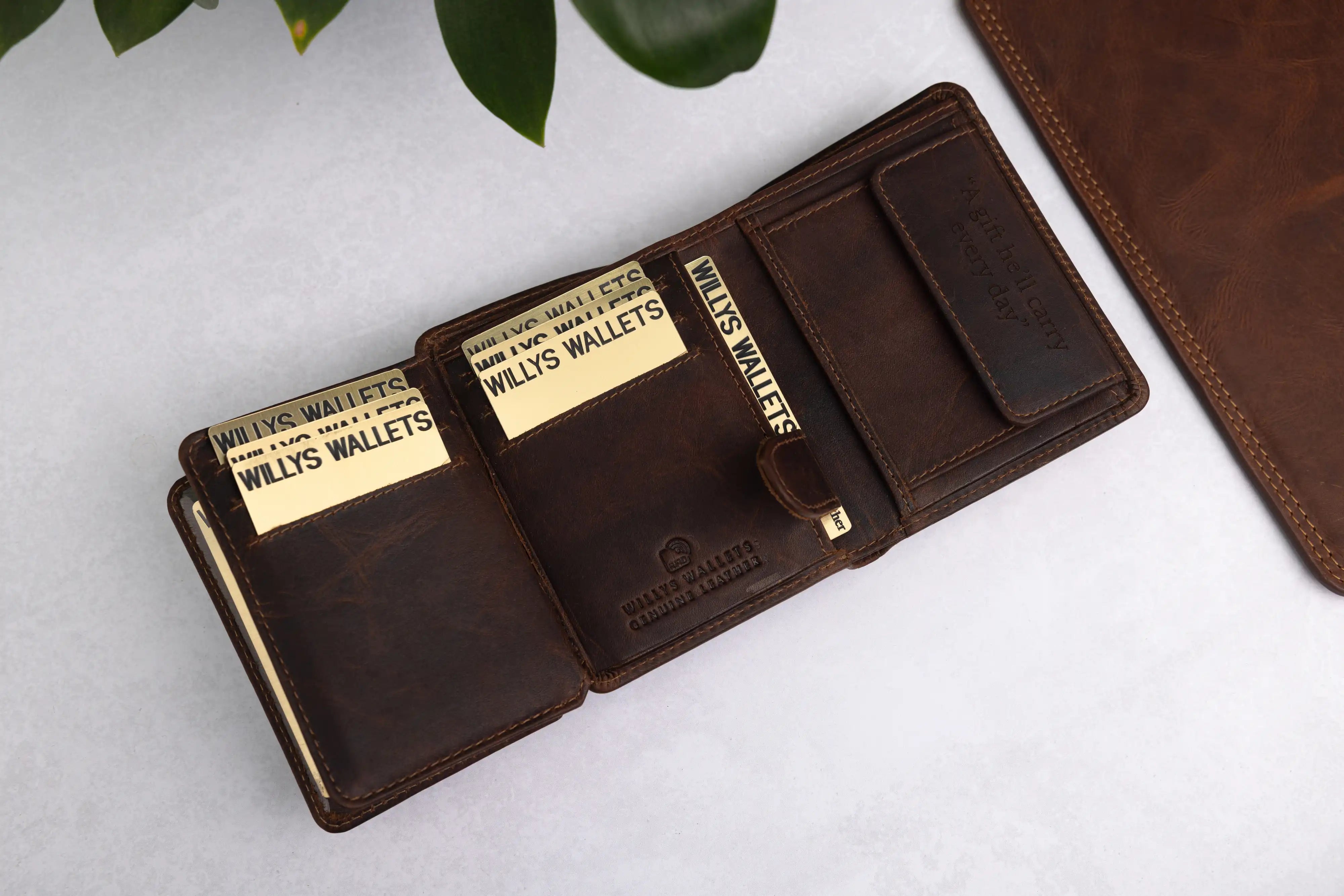 Personalised Brown Leather Wallet – Trifold Design with RFID Protection