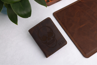 Personalised Brown Leather Wallet – Trifold Design with RFID Protection