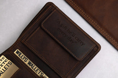 Personalised Brown Leather Wallet – Trifold Design with RFID Protection