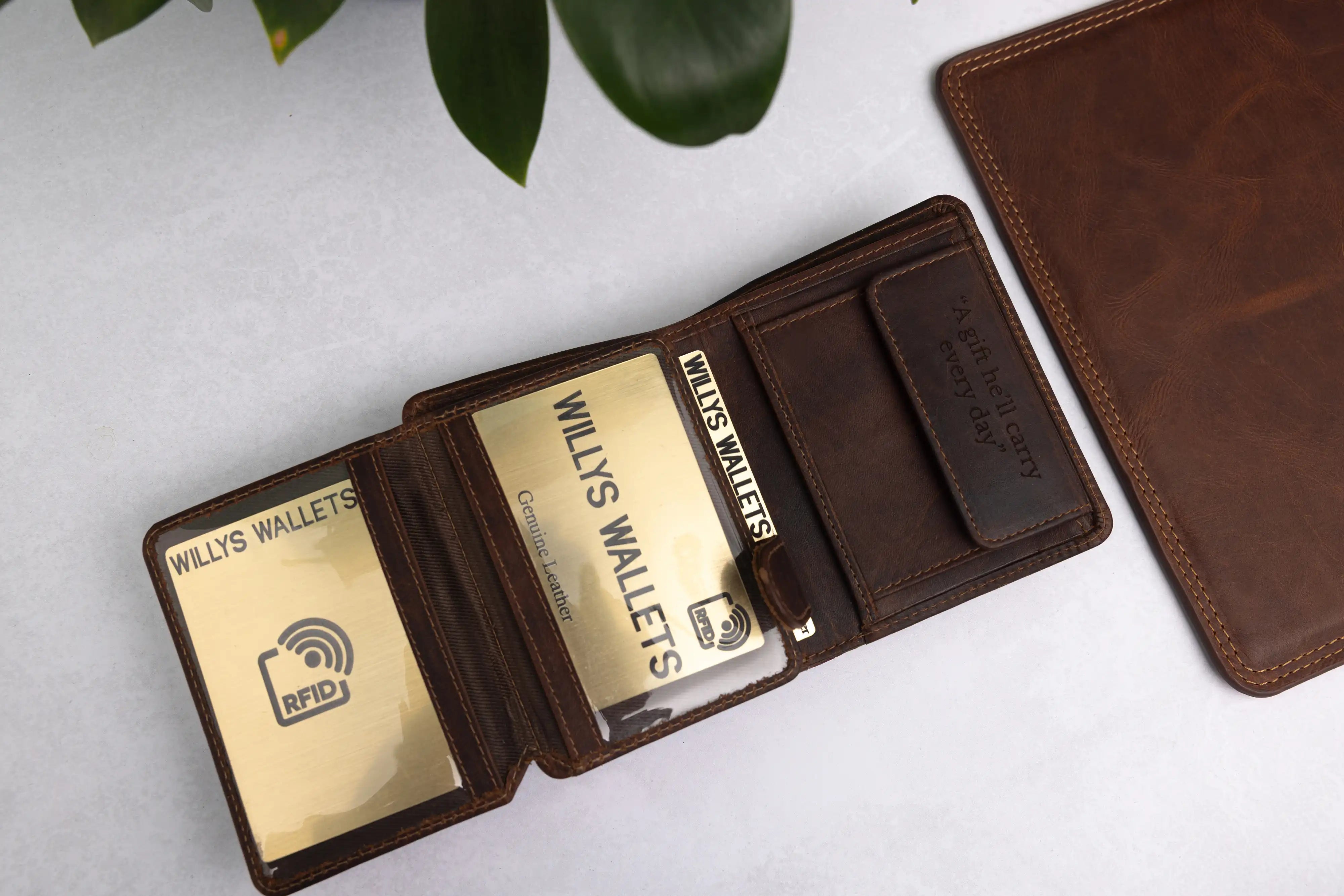 Personalised Brown Leather Wallet – Trifold Design with RFID Protection