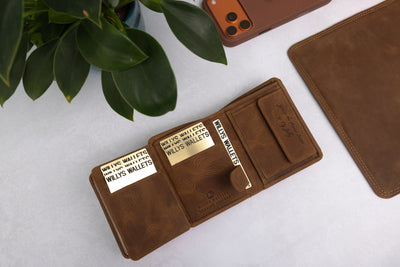 Personalised Rustic Brown Leather Wallet – Trifold RFID Wallet for Men