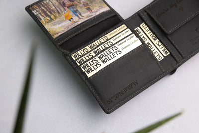 Personalised Black Hunter Leather Wallet – Bifold with Coin Pocket & RFID Protection