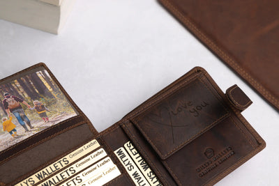Personalised Brown Leather Wallet – Bifold with Coin Pocket
