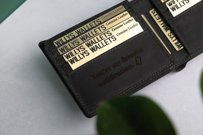 Personalised Black Hunter Leather Wallet – Bifold with Card Holder Slots & RFID Protection