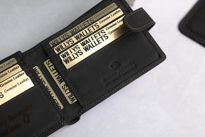 Personalised Black Hunter Leather Wallet – Bifold with Card Holder Slots & RFID Protection