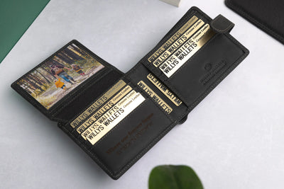 Personalised Black Hunter Leather Wallet – Bifold with Card Holder Slots & RFID Protection