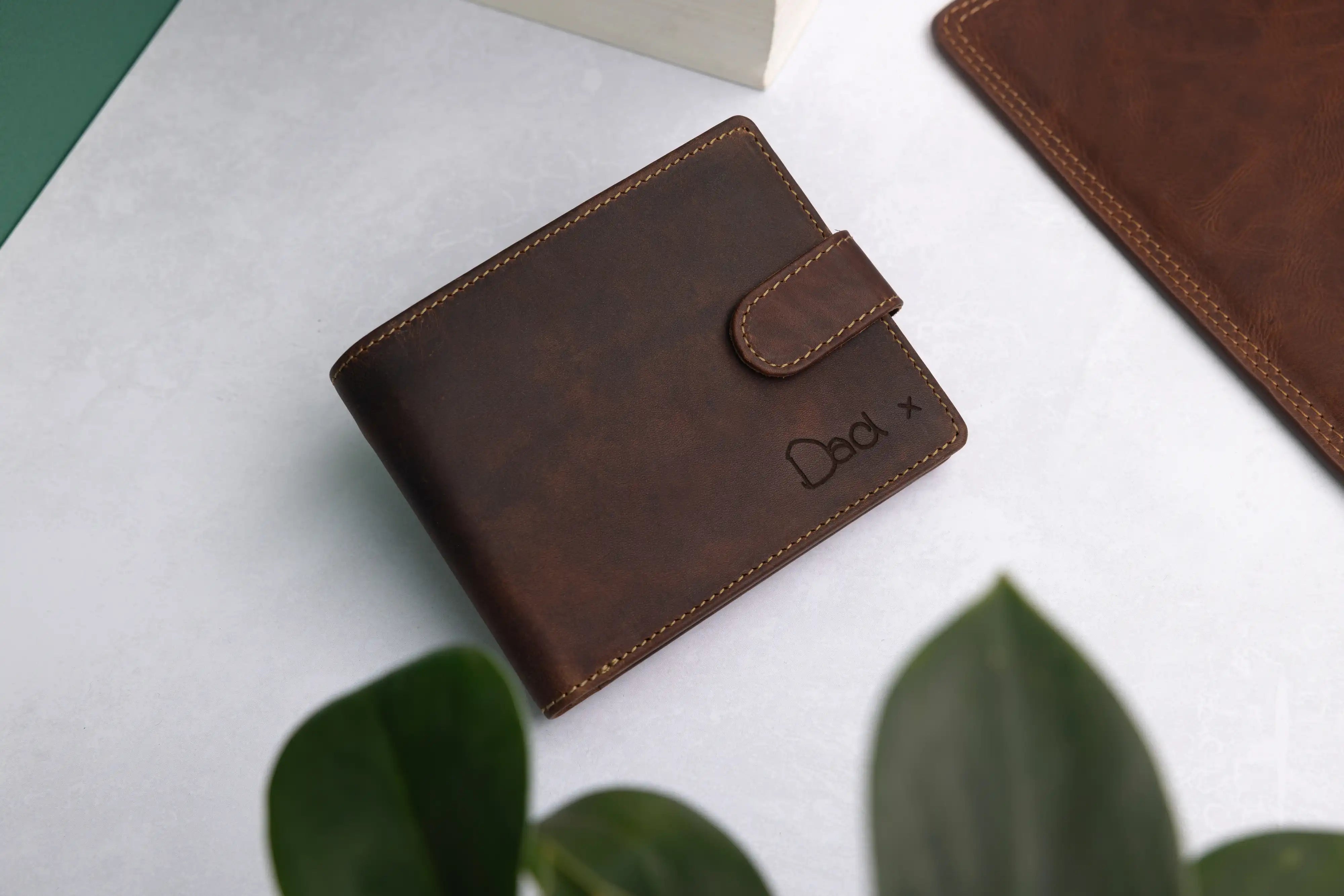 Personalised Brown Leather Wallet – Bifold with Card Holder Slots & RFID Protection