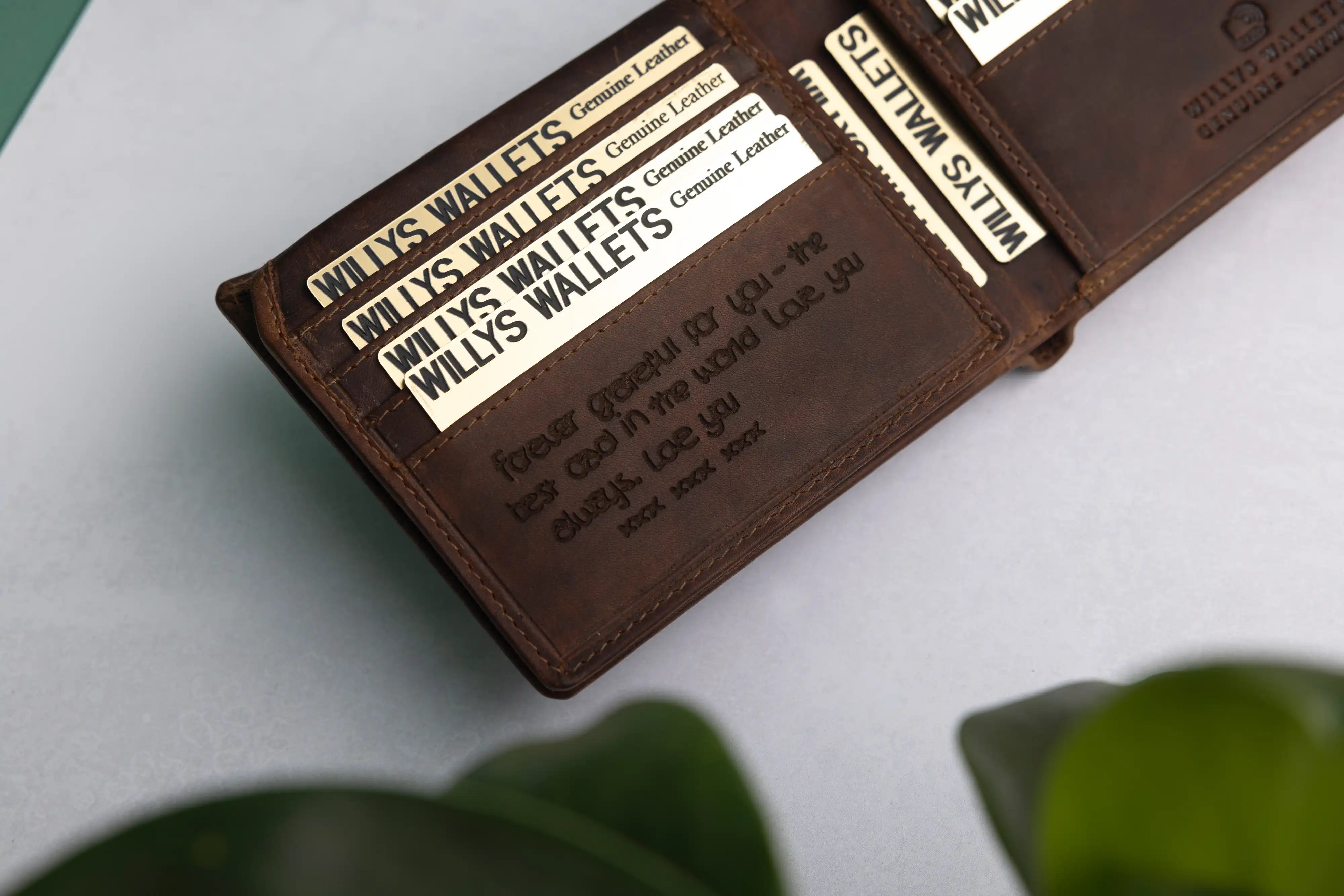 Personalised Brown Leather Wallet – Bifold with Card Holder Slots & RFID Protection