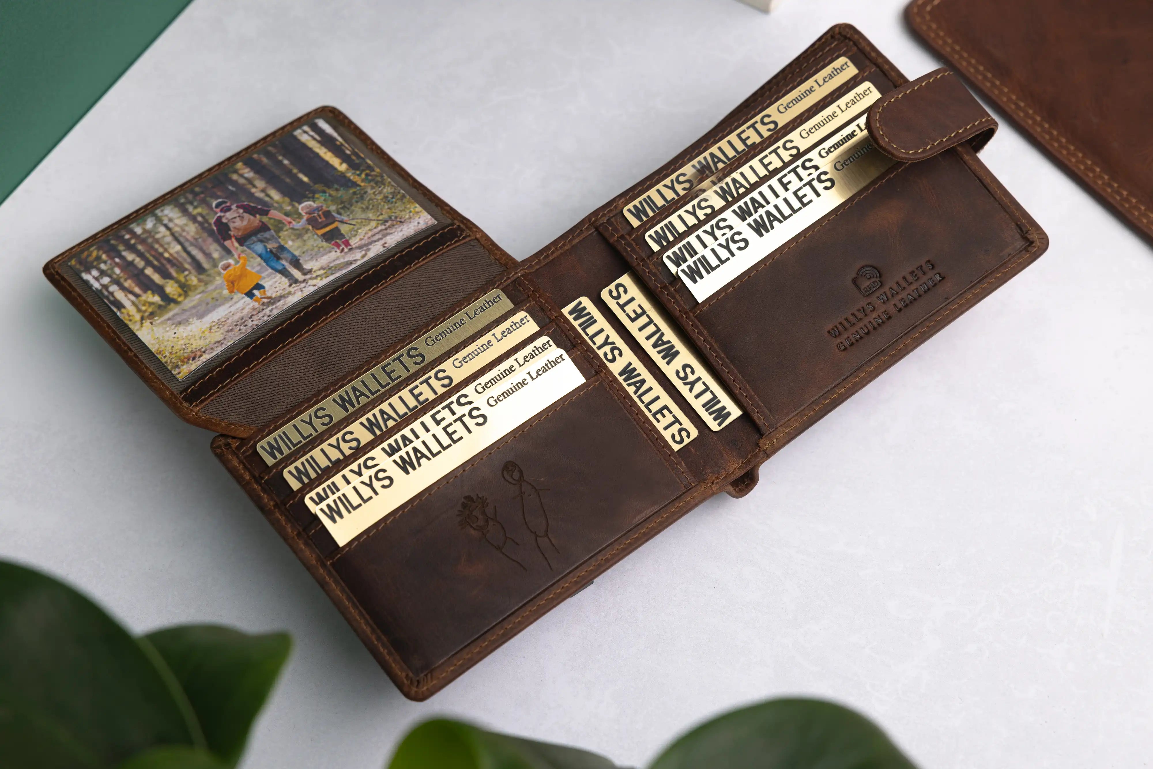 Personalised Brown Leather Wallet – Bifold with Card Holder Slots & RFID Protection