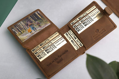 Personalised Rustic Brown Leather Wallet – Bifold with Card Holder Slots & RFID Protection