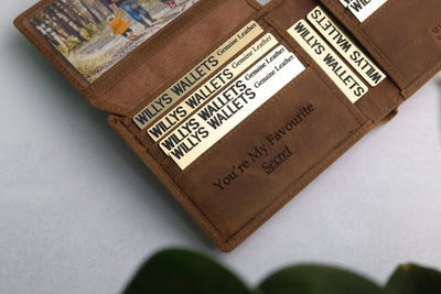 Personalised Rustic Brown Leather Wallet – Bifold with Card Holder Slots & RFID Protection
