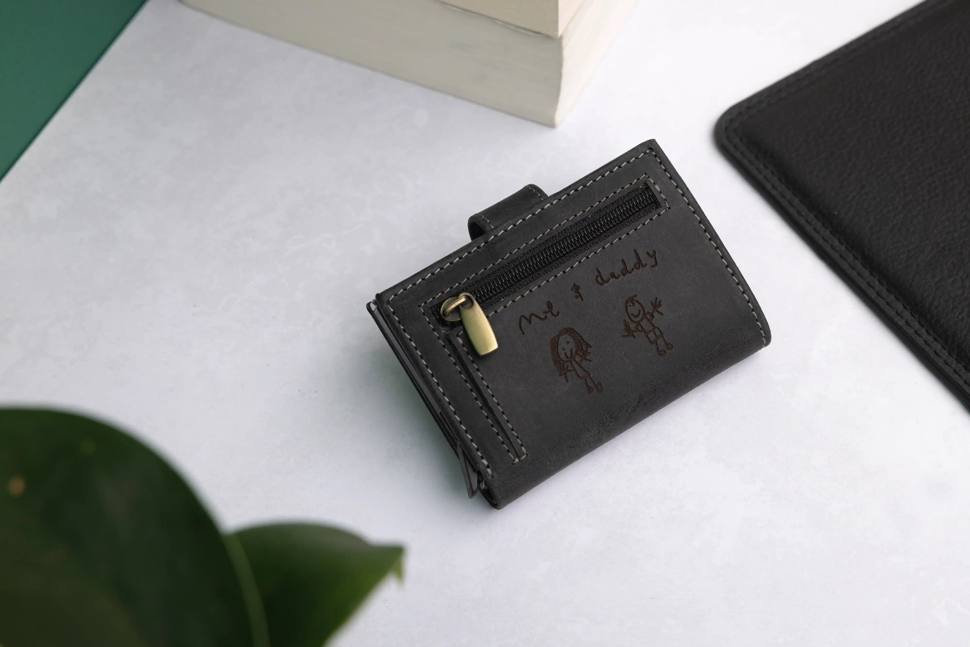 Personalised 6-Card Black Pop-Up Wallet – RFID Secure, Compact & Stylish