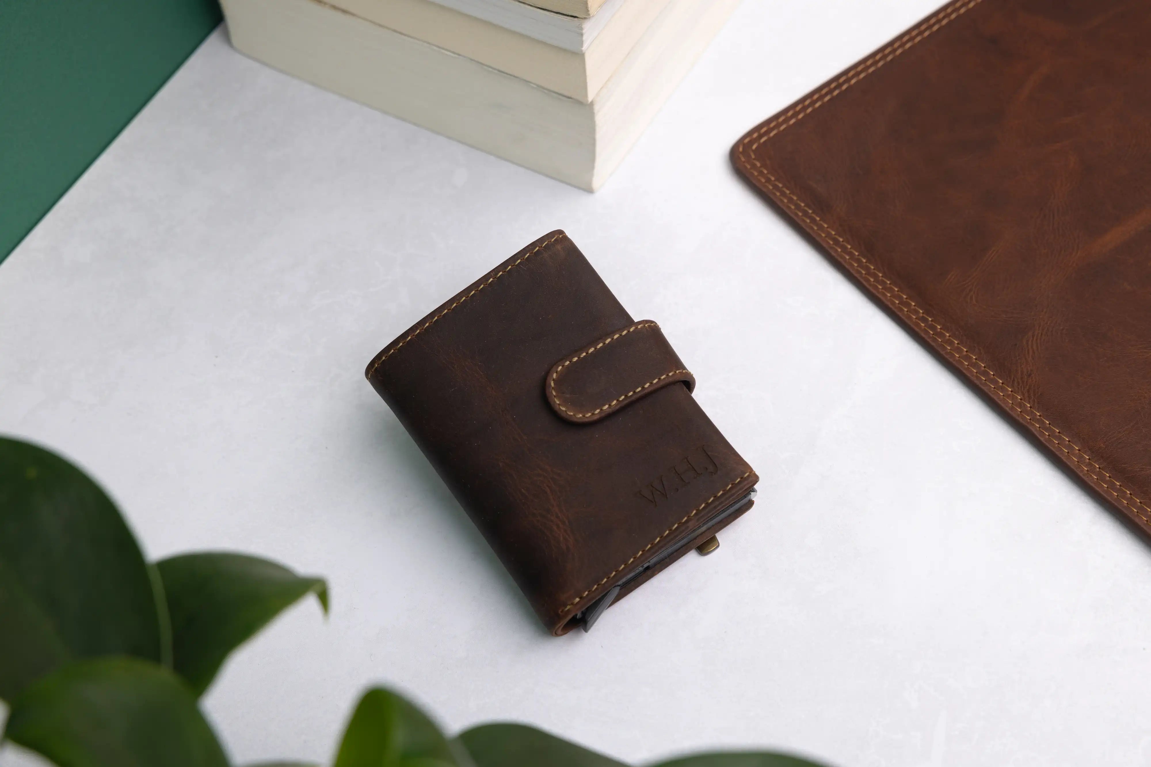 Personalised 6-Card Brown Pop-Up Wallet – RFID Secure, Compact & Stylish