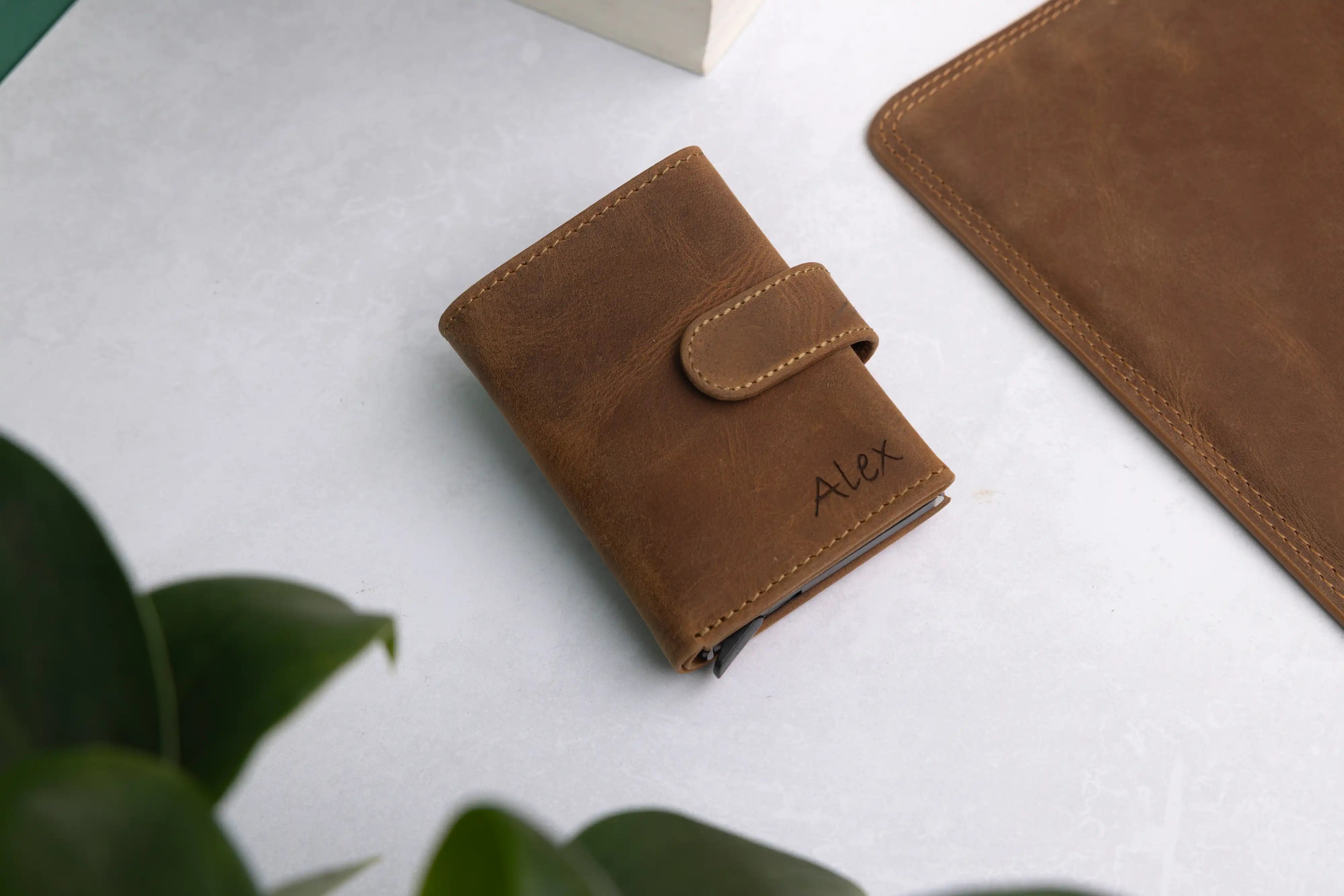 Personalised 6-Card Cognac Pop-Up Wallet – RFID Secure, Compact & Stylish