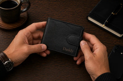 Personalised Black Leather Wallet – Bifold with Coin Pocket & Custom Engraving