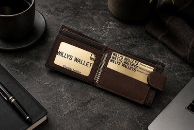 Personalised Black & Dark Brown Leather Wallet – Bifold with Coin Pocket & Custom Engraving