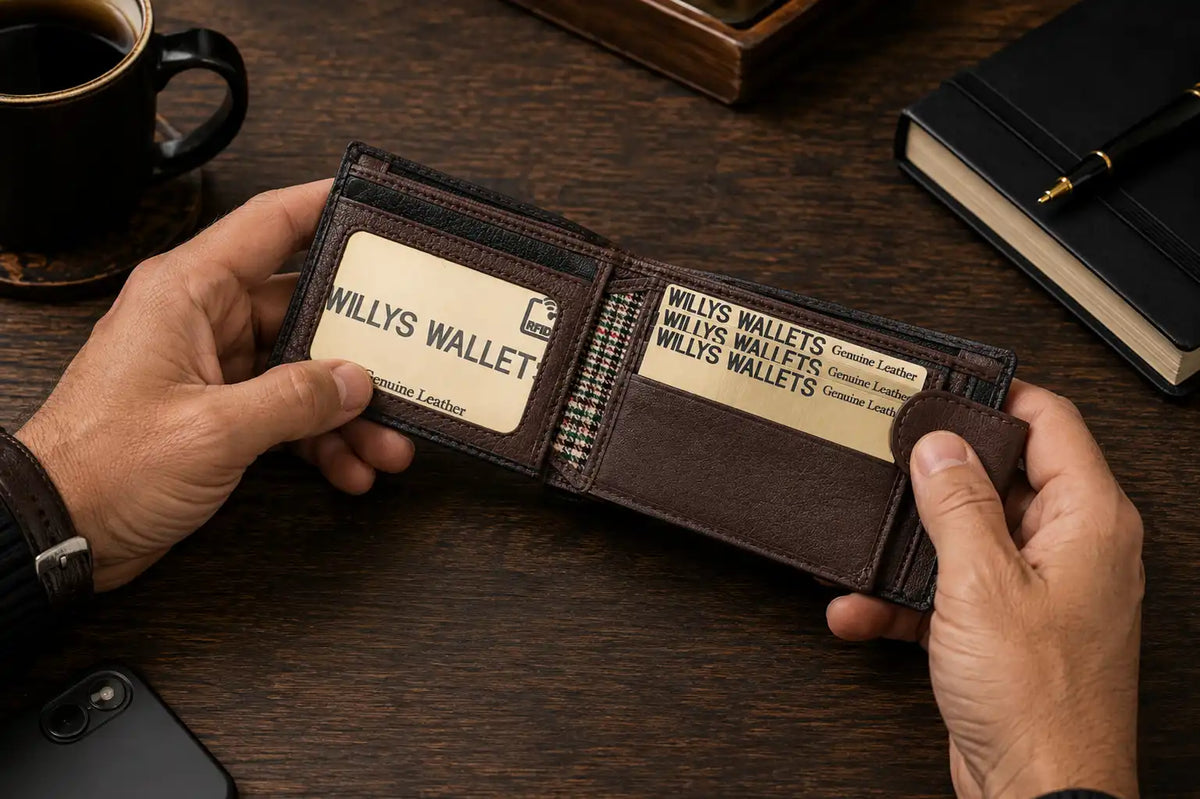 Personalised Black & Dark Brown Leather Wallet – Bifold with Coin Pocket & Custom Engraving