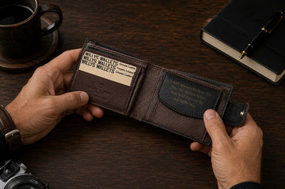 Personalised Black & Dark Brown Leather Wallet – Bifold with Coin Pocket & Custom Engraving