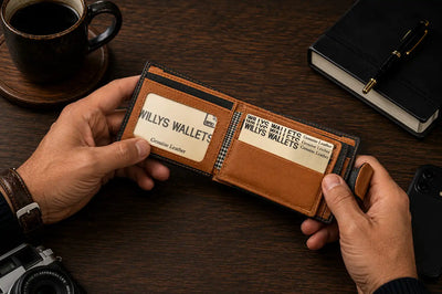 Personalised Black & Tan Leather Wallet – Bifold with Coin Pocket & Custom Engraving