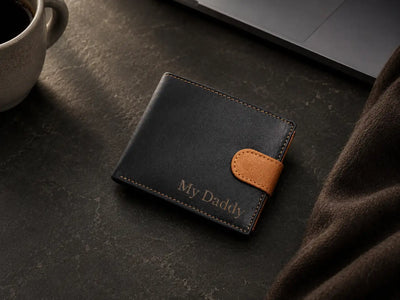 Personalised High-Capacity Black & Tan Leather Wallet – Bifold RFID Wallet for Men