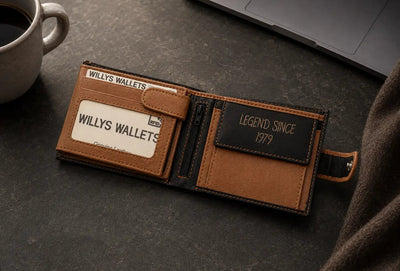 Personalised High-Capacity Black & Tan Leather Wallet – Bifold RFID Wallet for Men
