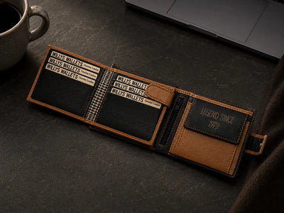 Personalised High-Capacity Black & Tan Leather Wallet – Bifold RFID Wallet for Men