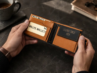 Personalised High-Capacity Black & Tan Leather Wallet – Bifold RFID Wallet for Men