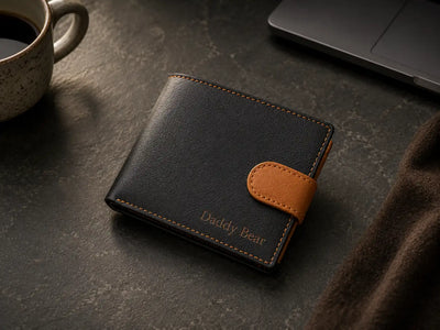 Personalised High-Capacity Navy & Tan Leather Wallet – Bifold RFID Wallet for Men