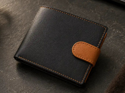 Personalised High-Capacity Navy & Tan Leather Wallet – Bifold RFID Wallet for Men