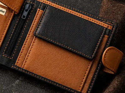 Personalised High-Capacity Navy & Tan Leather Wallet – Bifold RFID Wallet for Men