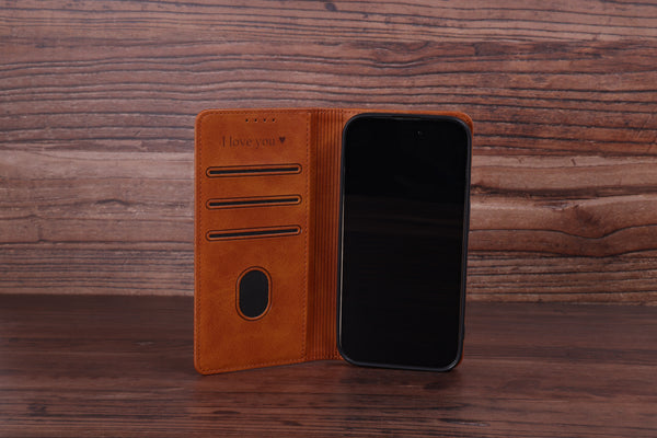 Personalised Engraved PU Leather Flip Cover of iPhone 15, iPhone 15 Plus, iPhone 15 Pro, iPhone 15 Pro Max Case