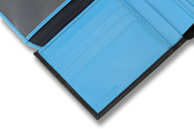 Personalised Engraved Black & Blue Bifold Leather Wallet
