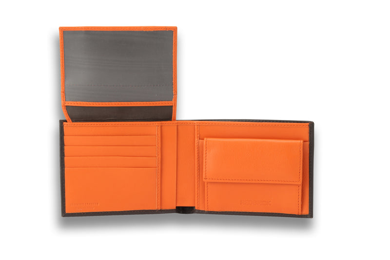 Personalised Engraved Brown & Orange Bifold Leather Wallet