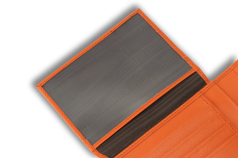 Personalised Engraved Brown & Orange Bifold Leather Wallet
