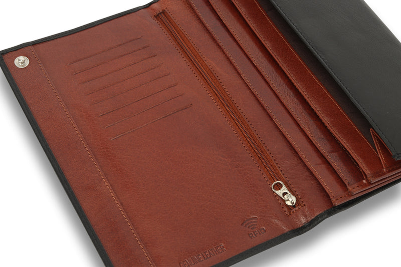 Personalised Engraved Black & Brown Leather Travel Wallet