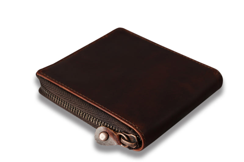 Personalised Engraved Brown Bifold Leather Zip Around Wallet