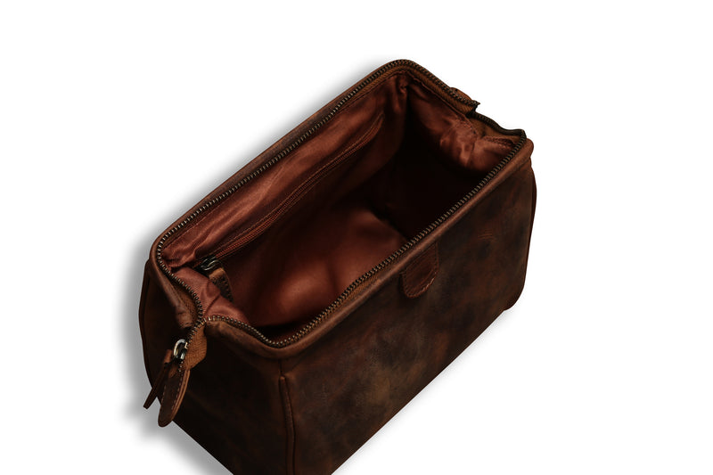 Personalised Engraved Brown Leather Wash Bag
