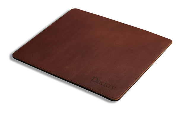 Personalised Engraved Dark Brown Leather Mouse Mat, Desk Pad